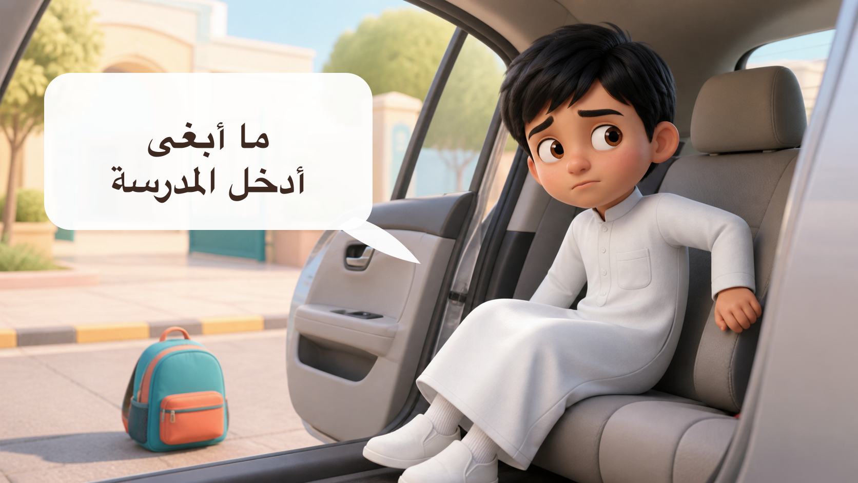 يرفض ينزل من السيارة — «ما أبغى أدخل المدرسة»